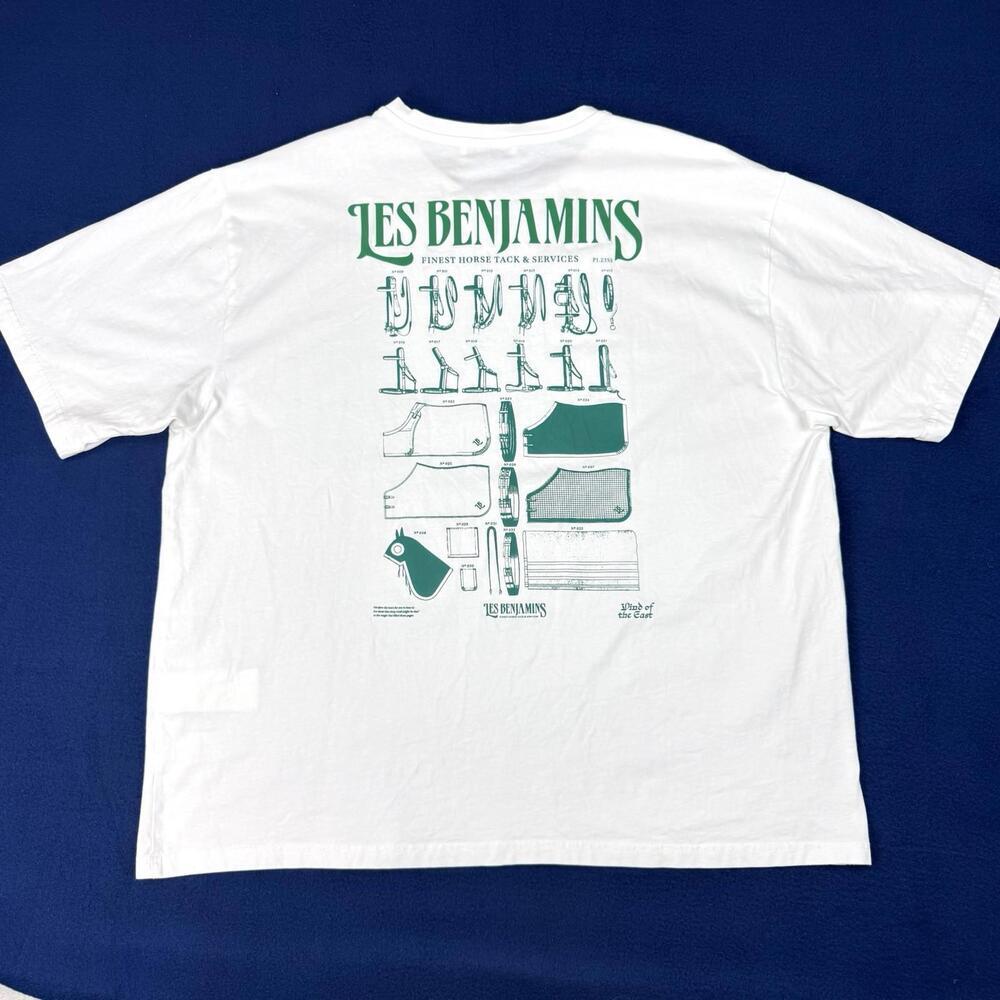 Les Benjamins White Graphic T Shirt Horse Tack Print Cotton Men’s 3XL Designer